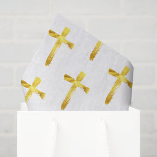 Papel De Seda Dourada Cruz de Pincel - Elegante Jesus Cristo Cri
