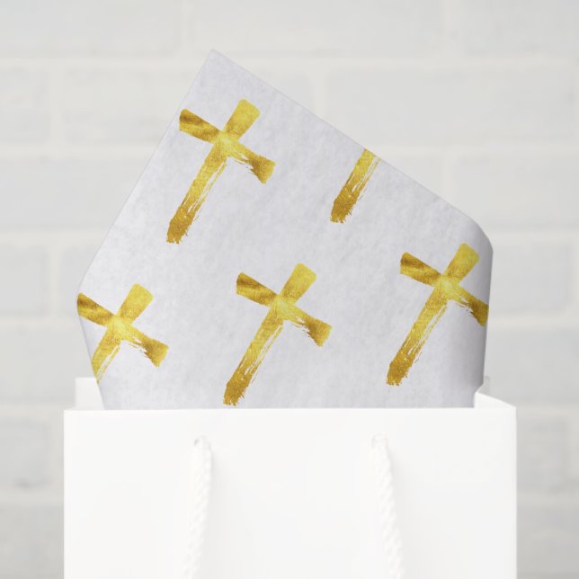 Papel De Seda Dourada Cruz de Pincel - Elegante Jesus Cristo Cri (Sacola de presentes)