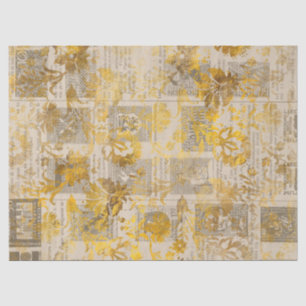 Papel De Seda Dourada Deslocamento Floral e Decoupage de Newspri