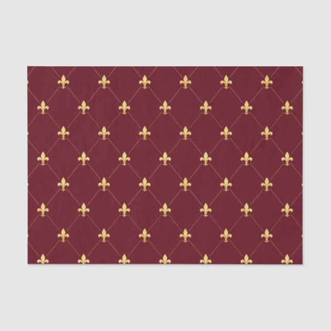 Papel De Seda Dourada Fleur-de-Lis Vinho Vermelho (Frente )