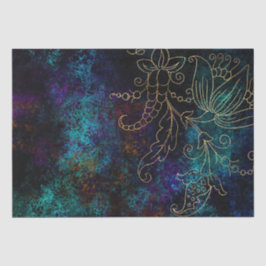 Papel De Seda Dourada Floral Grunge Damask