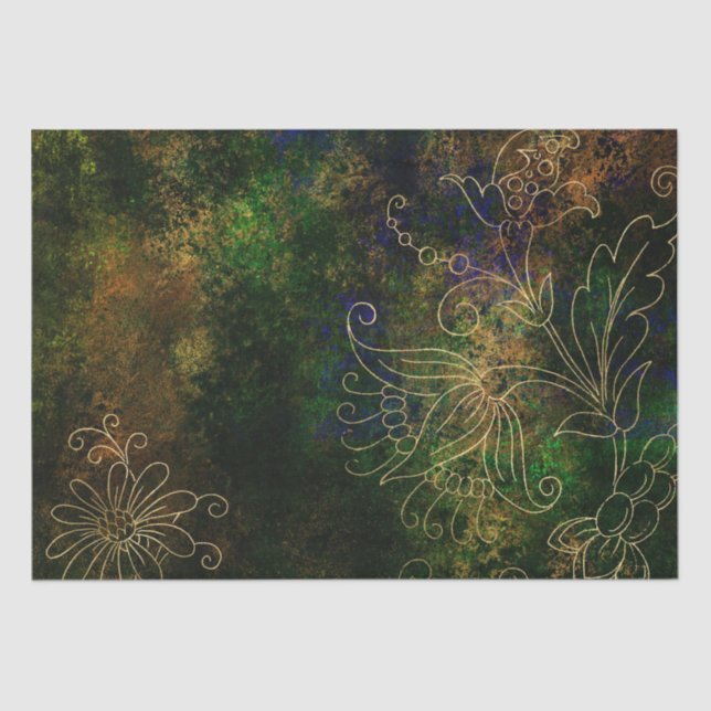 Papel De Seda Dourada Floral Grunge Damask (Frente )