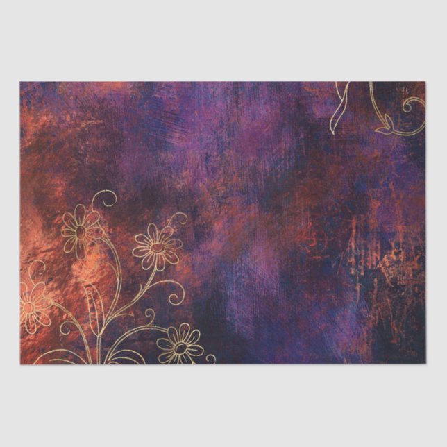 Papel De Seda Dourada Floral Grunge Damask (Frente )