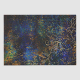 Papel De Seda Dourada Floral Grunge Damask