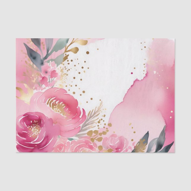 Papel De Seda Dourada Floral Rosa Luxury (Frente )
