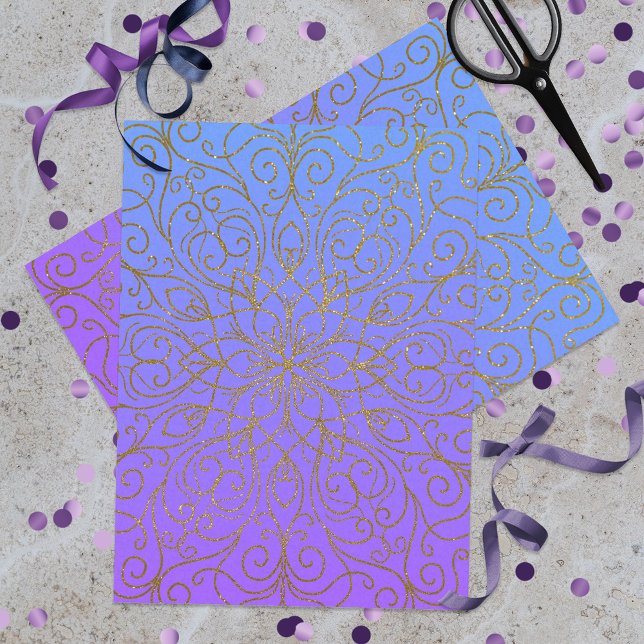 Papel De Seda Dourada Glitter Mandala Em Gradação De Roxo A Azul (Criador carregado)