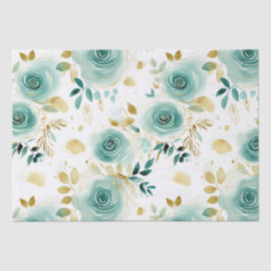 Papel De Seda Dourada Rosa Floral de Mint Green
