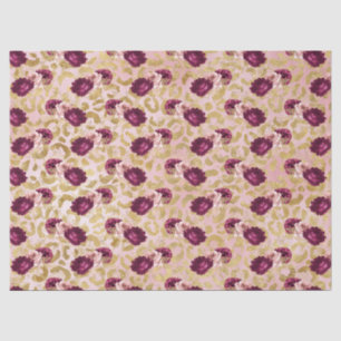 Papel De Seda Dourada Rosas Rosa-Rosa-Imprimidas Floral