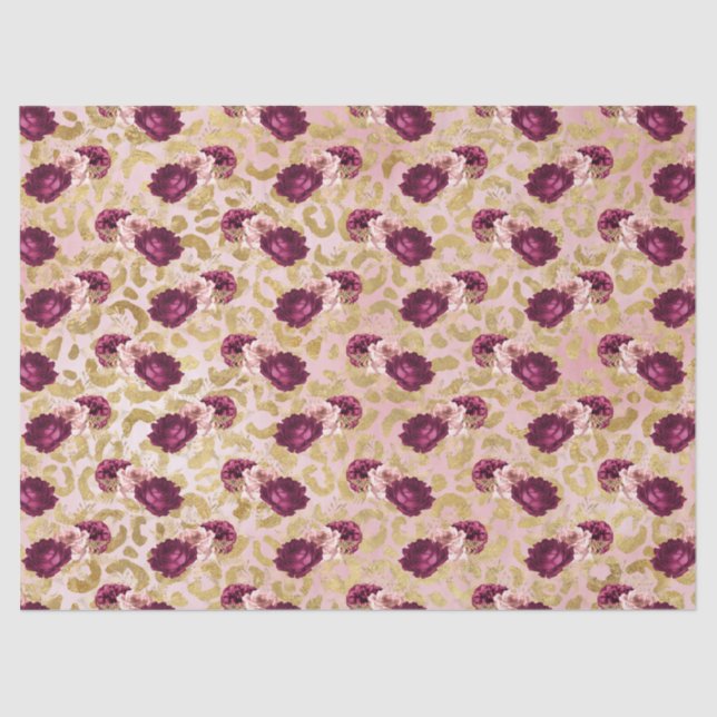 Papel De Seda Dourada Rosas Rosa-Rosa-Imprimidas Floral (Frente )