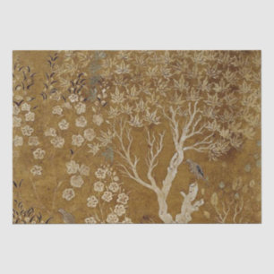 Papel De Seda Douradas Árvores e Aves Vintage Cena Desaparecer