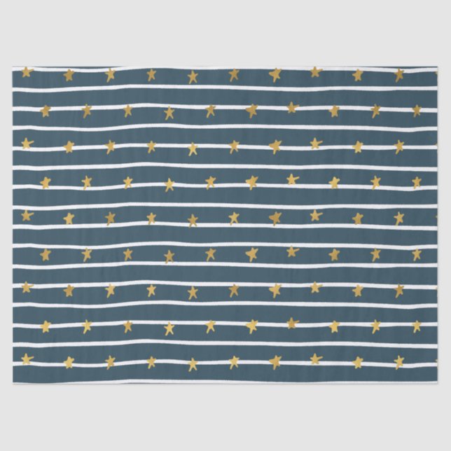 Papel De Seda Douradas estrelas e tiras azuis brancas (Frente )