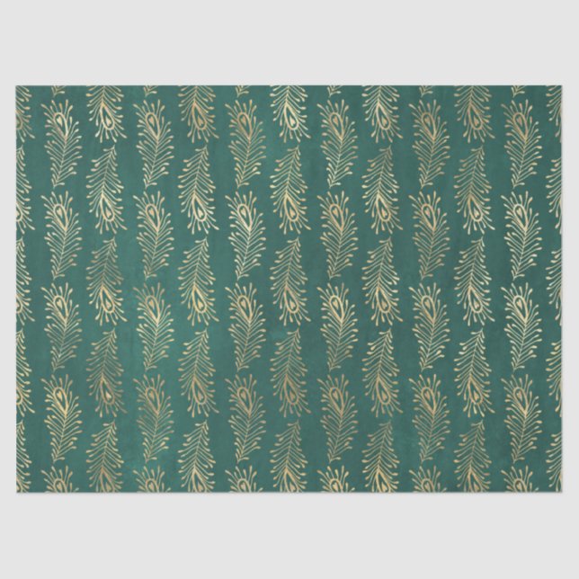 Papel De Seda Dourado Abstrato de Penas de Pavão na Decoupage Ve (Frente )