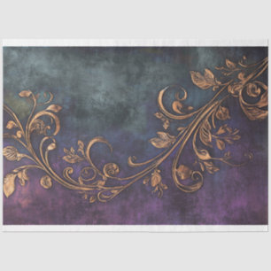 Papel De Seda Dourado banhado a ouro Nouveau, & roxo escuro & pa