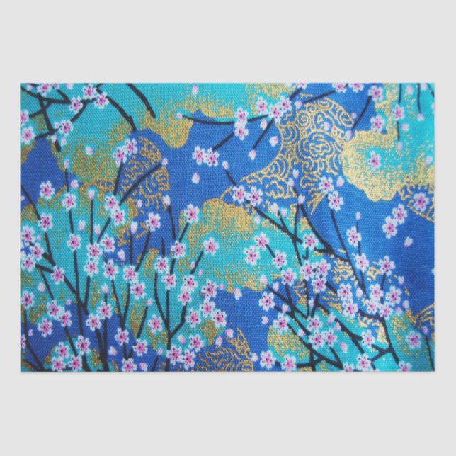 Papel De Seda Dourado Blue White Kimono Floral Decoupage (Frente )