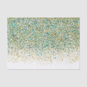 Papel De Seda Dourado Branco e Brilho Azul Turquesa Glam Moderno