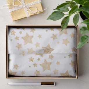Papel De Seda Dourado brilho Estrelas Feliz Natal Branco