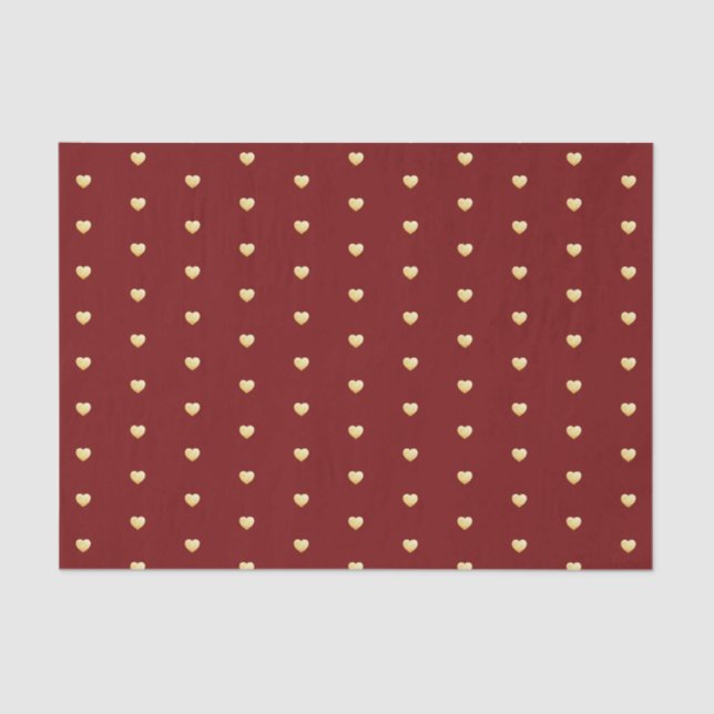Papel De Seda Dourado Coração Faux Foil Pattern on Dark Red (Frente )