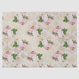 Papel De Seda Dourado Damask and Pink Roses Decoupage