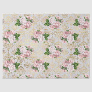 Papel De Seda Dourado Damask and Pink Roses Decoupage