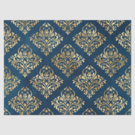Papel De Seda Dourado Damask on Blue Decoupage