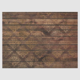 Papel De Seda Dourado Damask on Brown Wood Decoupage