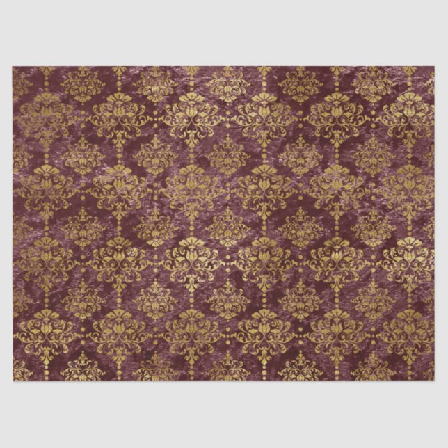 Papel De Seda Dourado Damask on Burgundy Background Decoupage (Frente )
