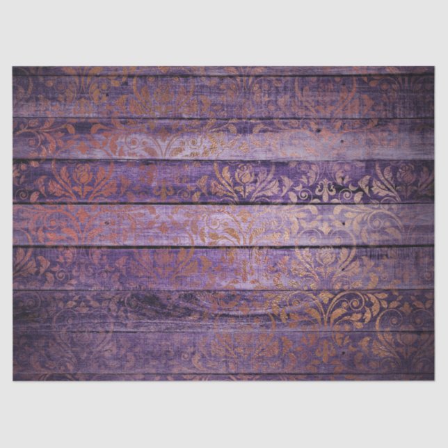 Papel De Seda Dourado Damask on Purple Wood Decoupage (Frente )