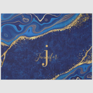 Papel De Seda Dourado e Azul Moderno - Personalizado para Decoup