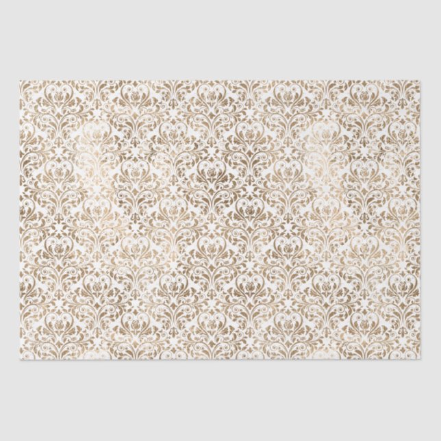 Papel De Seda Dourado e elegante Damasco para Chic Branco (Frente )