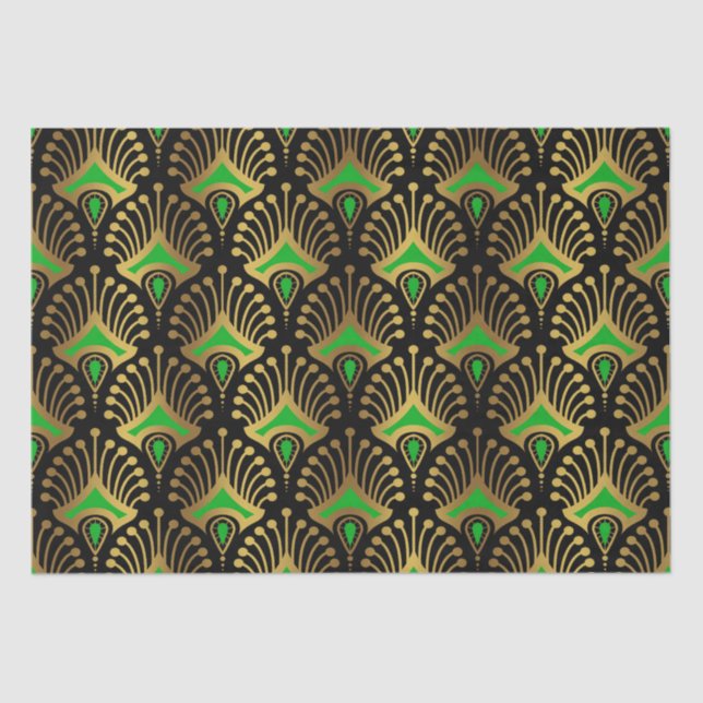 Papel De Seda Dourado e verde Art Deco, de preto (Frente )