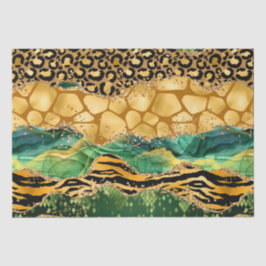 Papel De Seda Dourado e Verde Safari Animal Print Agate