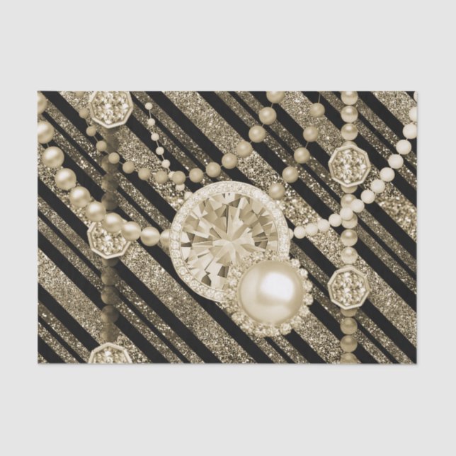 Papel De Seda Dourado faux Glitter & Jewels Tissue Paper (Frente )