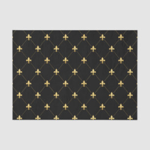 Papel De Seda Dourado Fleur-de-Lis Preto