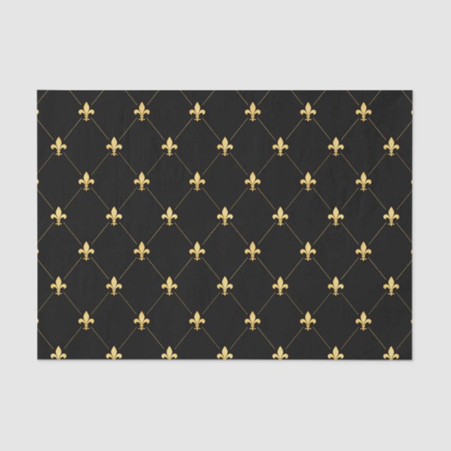 Papel De Seda Dourado Fleur-de-Lis Preto (Frente )