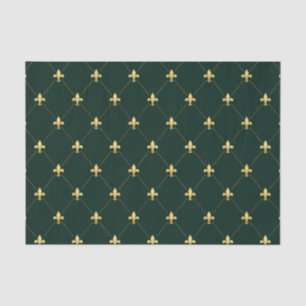 Papel De Seda Dourado Fleur-de-Lis Verde Escuro
