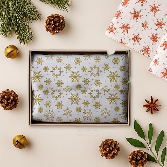 Papel De Seda Dourado Flocos de Neve Natal Branco (Criador carregado)