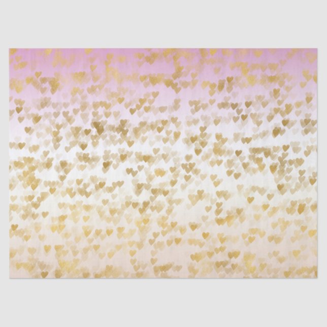 Papel De Seda Dourado Glam Hearts Confetti Peach Ombre (Frente )
