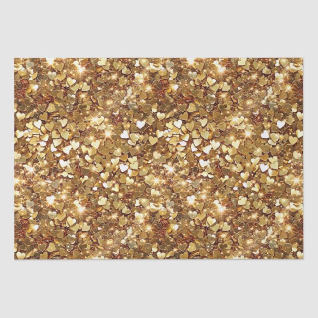 Papel De Seda Dourado Glitzy Glam Sparkle Hearts (Frente )