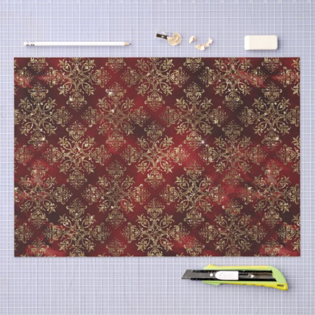 Papel De Seda Dourado Holiday Christmas Metallic Damask Elegant (Arte )