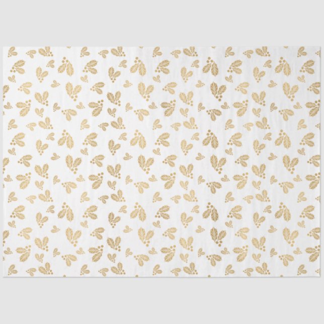 Papel De Seda Dourado inverno deixa Berries branco Natal (Frente )