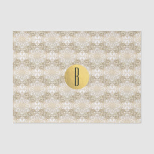 Papel De Seda Dourado Mandala e Monograma Chic Elegante Branco M
