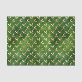 Papel De Seda Dourado Natal Holly em Verde