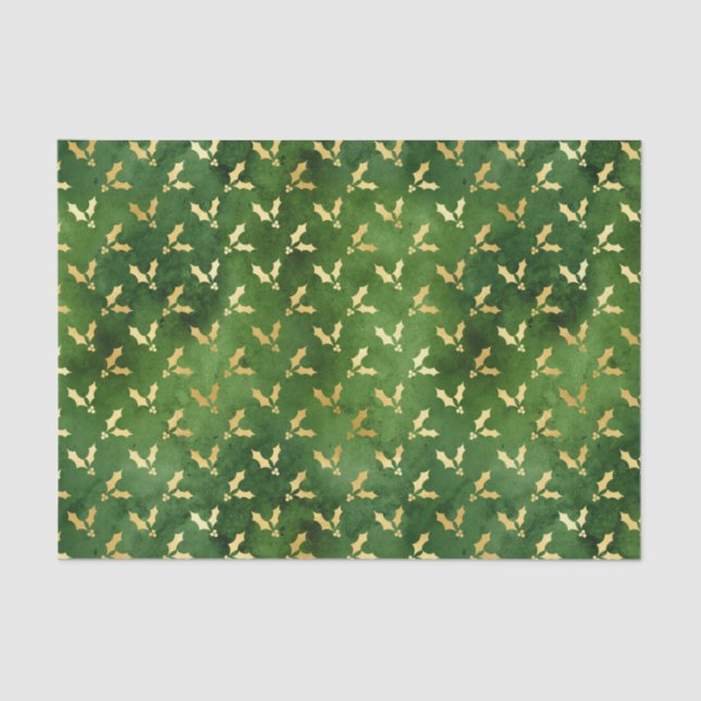 Papel De Seda Dourado Natal Holly em Verde (Frente )