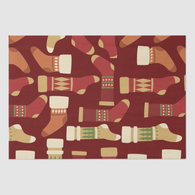 Papel De Seda Dourado Natal, Vermelho, Meias Verdes (Frente )