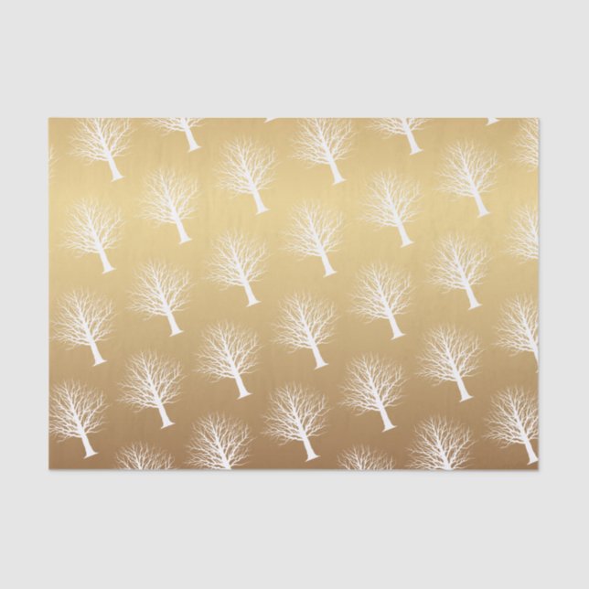 Papel De Seda Dourado Ombre com Árvores brancas de inverno (Frente )