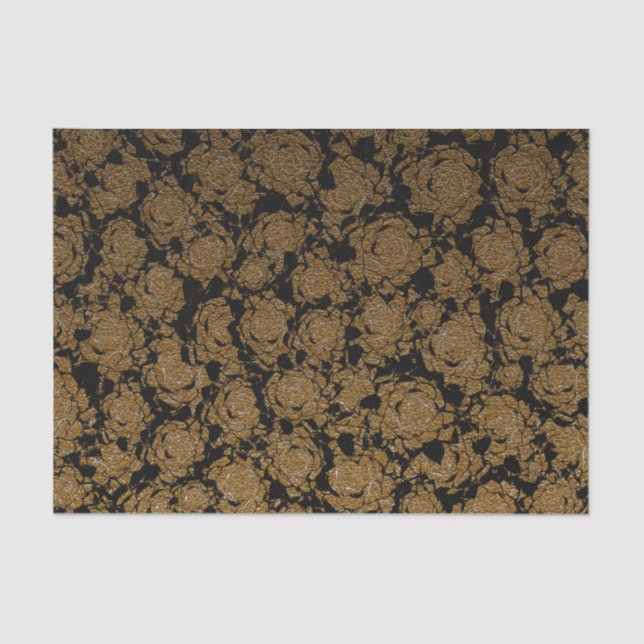 Papel De Seda Dourado Padrão Metálico Floral Suculente Preto (Frente )