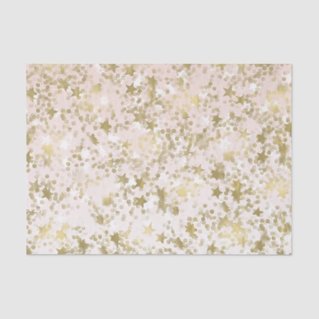 Papel De Seda Dourado Peach Stars Confetti Abstrato (Frente )