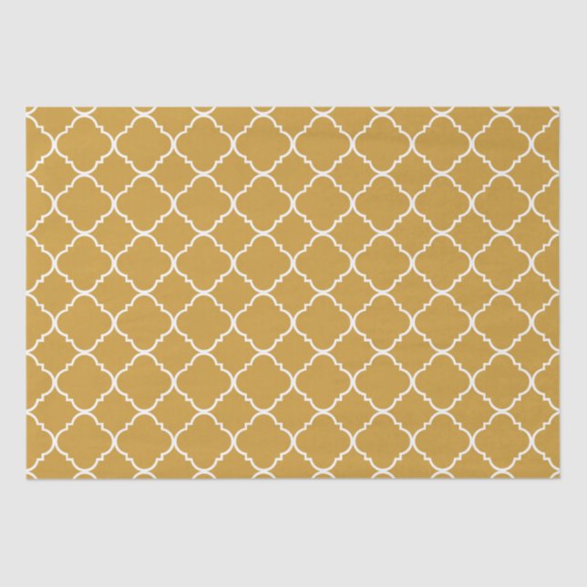 Papel De Seda Dourado Quatrefoil Amarelo e Branco (Frente )