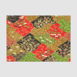 Papel De Seda Dourado Red Green Japonês Kimono Floral