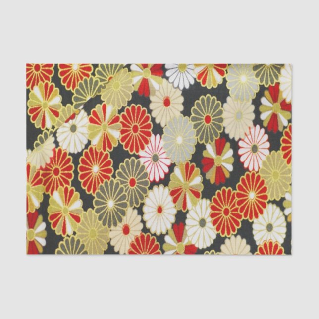 Papel De Seda Dourado Red White Kimono Floral Decoupage (Frente )